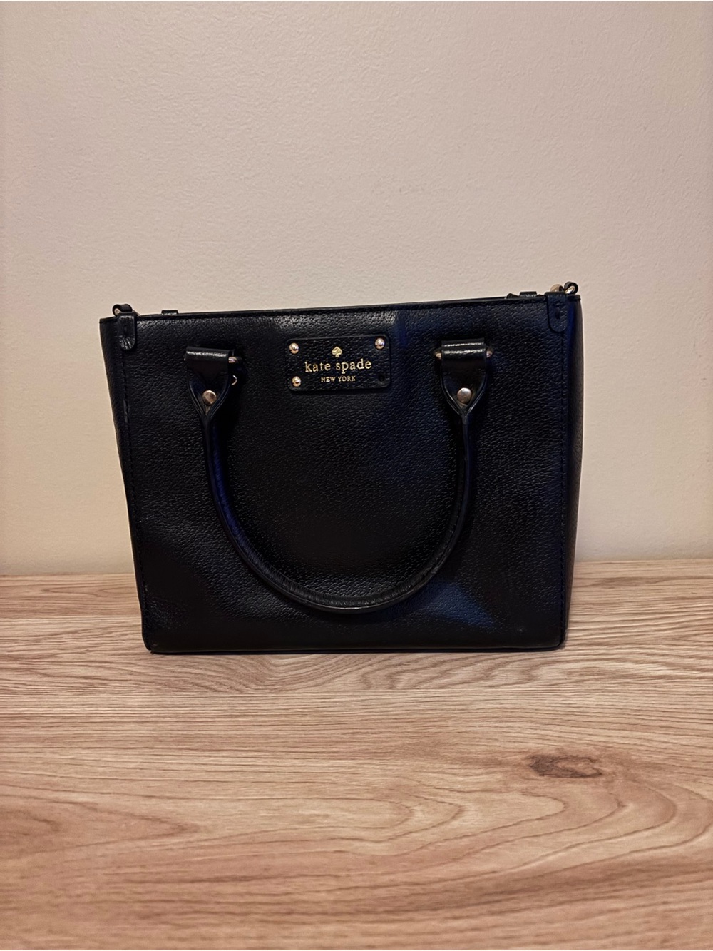 kate spade Black Pebbled Leather Satchel with Gold Hardware